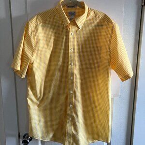 LL Bean Yellow Plaid Button Down Shirt Men's Size Large Tall Wrinkle Resistant